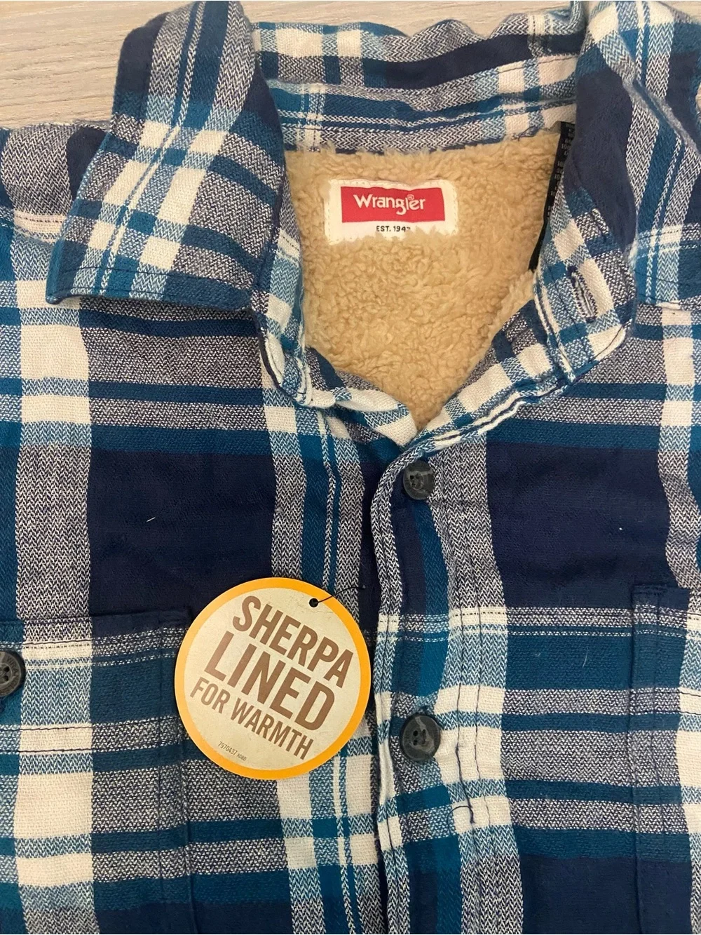 Wrangler Men's Heavyweight Sherpa Lined Flannel Shirt Jacket Plaid Blue M